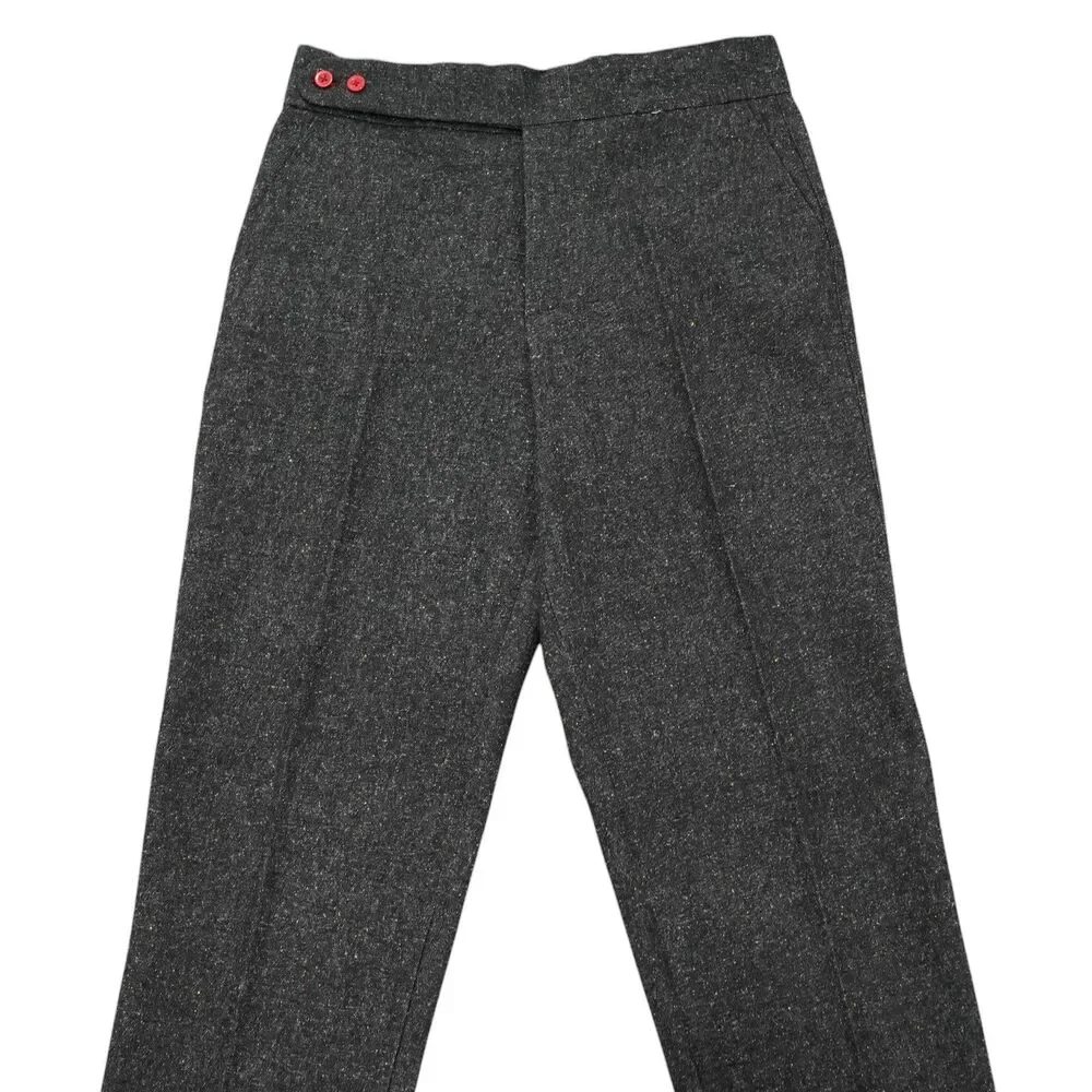 Mens 32 Gurkha Pants Charcoal Donegal Speckled Cotton High Waist Flat Front